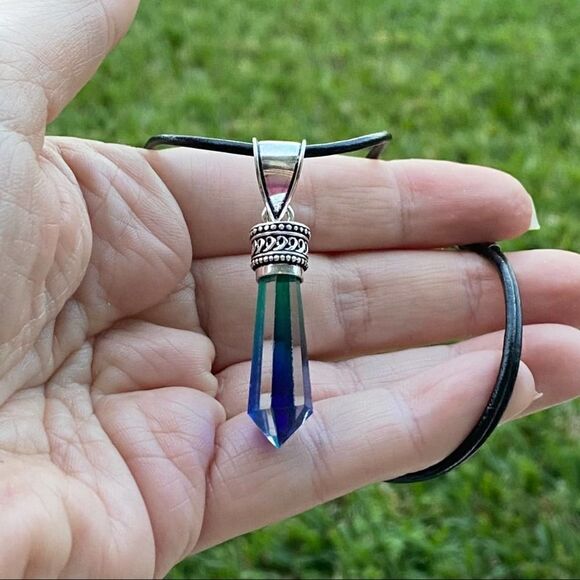 Bi-Color Faceted Tourmaline Point Necklace - Picture 3 of 4